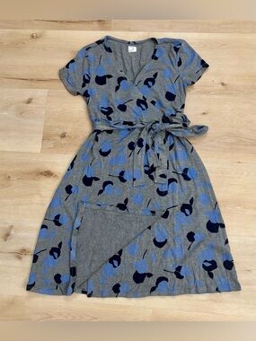 GapMaternity Grey Wrap Dress with Blue Floral Print